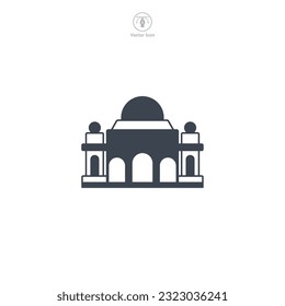 Temple icon vector illustrates a stylized place of worship, signifying religion, spirituality, prayer, faith, and diverse cultural traditions