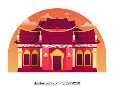 Temple Illustration, A Place of Culture that usually Hindu and Buddhism do Their Prayer in it. This illustration can be use for website, landing page, web, app, and banner.