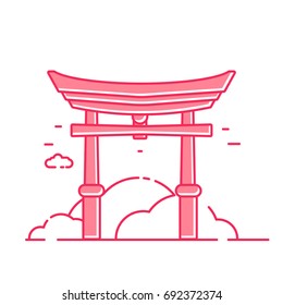 Temple Illustration in red