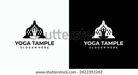 Temple illustration vector logo design with yoga pose silhouette.