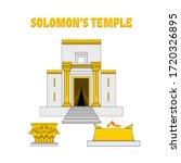 Temple of King Solomon. In front of the temple there is an altar and a copper sea standing on bulls.