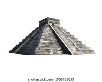 Temple of Kukulkan, pyramid at Chichen Itza, Yucatan, Mexico from a splash of watercolor, colored drawing, realistic. Vector illustration of paints