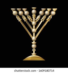 The Temple Lamp in Jerusalem. Gold three-dimensional vector illustration with a black background.