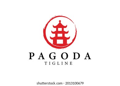 temple logo with stacked roof, vector, illustration, circle