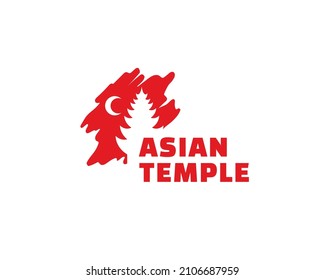 Temple and Moon Logo Concept Vector Illustration