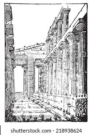 Der Tempel des Neptun oder Tempel der Hera II bei Paestum, vintage gravierte Illustration. Wörterbuch der Worte und Dinge - Larive und Fleury - 1895.