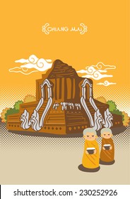 Temple of Northern Province in Thailand freehand drawing vector