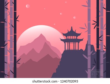 Temple on the mountain during sunset