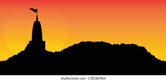 temple on the top of the mountain silhouette.landscape panoramic view vector.