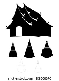 Temple and Pagoda Vector Isolated on White Background