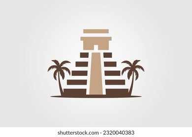  Templo con logotipo de la palmera icono diseño plantilla de ilustración vectorial