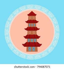 Temple Seoul Landmark Icon South Korea Travel Destination Concept Flat Vector Illustration
