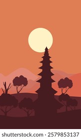 Temple silhouette landscape in mount 