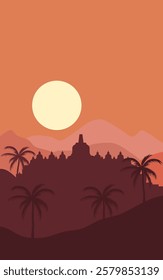 Temple silhouette landscape in mount 