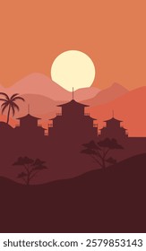 Temple silhouette landscape in mount 