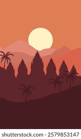 Temple silhouette landscape in mount 