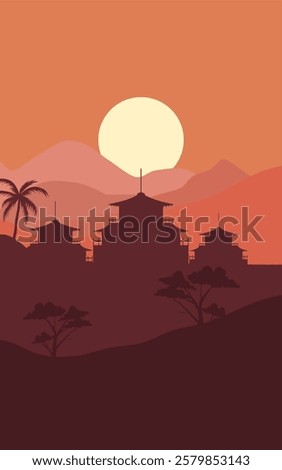 Temple silhouette landscape in mount 