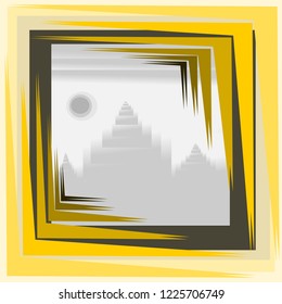 Temple, sun and sky in abstract frame