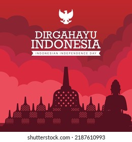 Temple symbol. Happy Independence Day of Indonesia Vector Illustration. Red and White theme symbol of country flag. Fit for template banner, poster, backdrop, background. Vector eps 10. 