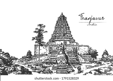 Temple of Tanjore is by far the grandest temple in India vector illustration