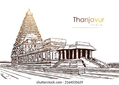 Temple of Tanjore is by far the grandest Chola temple in India vector illustration hand drawing South India svg