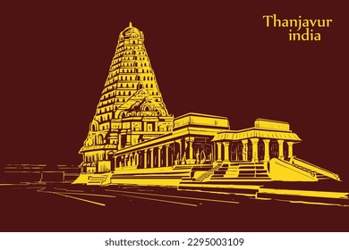 The Temple of Tanjore is by far the grandest Chola temple in India vector illustration. svg