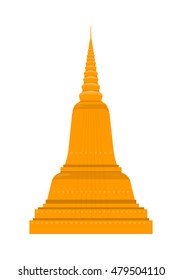 Temple in Thailand isolated on white background. Traditional Thai architecture. Main shrine, Phimai. Wat Chedi Liem. Ancient Wat Arun. Part of series of travelling around world. Vector illustration