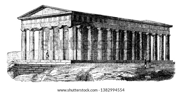 テーセウスの神殿 ヘパエストスの神殿 アテナ エルガネ 古代ギリシャの神殿 ドーリスの霊塔 ビンテージ線画 彫刻イラスト など 最も保存に適した寺院 のベクター画像素材 ロイヤリティフリー