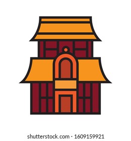 Temple Thin Line Color Icon, Japanese Theme Design