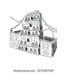 temple in tirumala sketch design