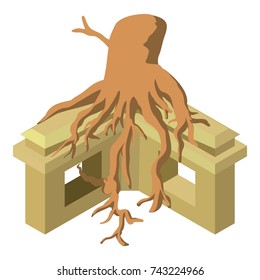 Temple with tree icon. Isometric illustration of temple with tree vector icon for web