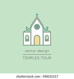 Temple vector thin line icon. Colored isolated symbol. Logo template, element for travel agency products, tour brochure, excursion banner. Simple mono linear modern design.