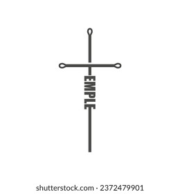 Temple word in the shape of a cross. Christian, religious and church typography concept. Design with christian icon temple.