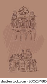 temples architecture of india sketch style