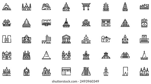 Temples icons collection is a vector illustration with editable stroke, offering versatility and customization. Perfect for various design needs, it includes high-quality graphics 