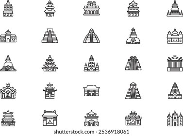 Temples icons collection is a vector illustration with editable stroke.