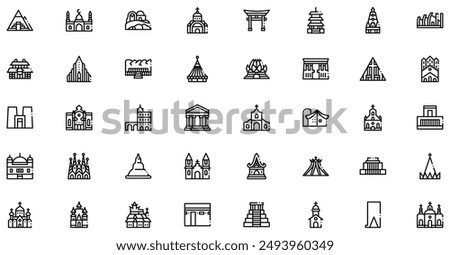 Temples icons collection is a vector illustration with editable stroke, offering versatility and customization. Perfect for various design needs, it includes high-quality graphics 
