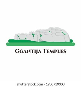 Ġgantija Temples. One of the oldest free standing monuments in the world. Included in the UNESCO World Heritage List. Cartoon landmarks, tourist attractions. Vector flat illustration