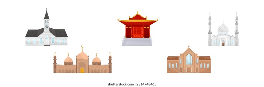 Temples and Place of Worship of Different Religion Vector Set