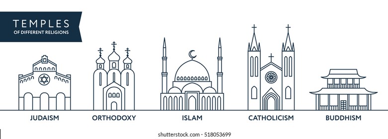 Temples of world different religions. Infographics. Religious buildings