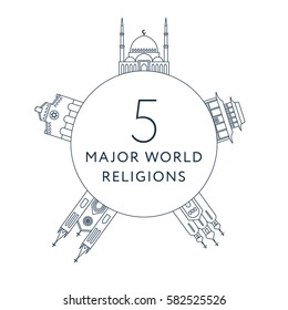 Temples of world different religions. Infographics. Religious buildings. Travel and landmarks