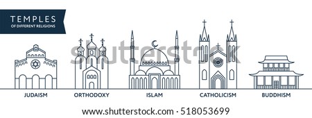 Temples of world different religions. Infographics. Religious buildings