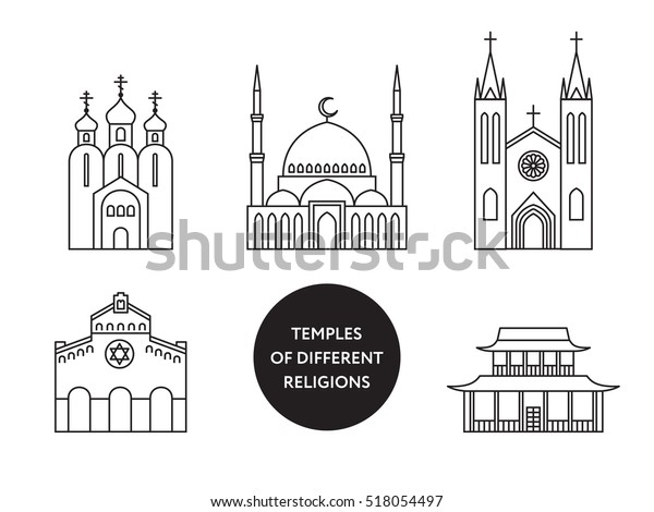 Temples World Different Religions Infographics Religious เวกเตอร์สต็อก ปลอดค่าลิขสิทธิ์ 1779