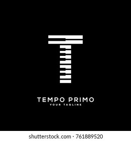 Tempo primo logo template design with stylized letter T. Vector illustration.