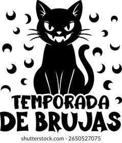 "Temporada De Brujas" quote in Spanish, translated Season of the Witch. Halloween vector lettering.