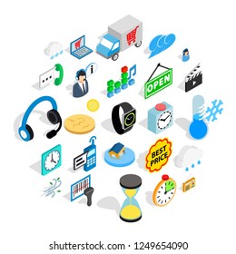 Temporal icons set. Isometric set of 25 temporal vector icons for web isolated on white background