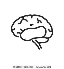 Temporal Lobe Hirnsymbol. Dünne lineare Illustration für Neurowissenschaften, kognitive Funktionen und auditorische Verarbeitungsausbildung. Einziger Rahmenvektor-Signalton.