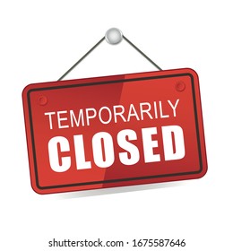 Temporarily Closed hanging label sign. flat design vector illustration isolated on white background