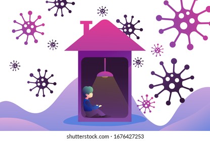 Temporarily self isolation concept. All stay at home during Covid-19. Self-isolate from a pandemic. Vector illustration