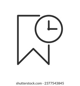 Temporary bookmark, linear icon, bookmark for reading. Bookmark and clock. Line with editable stroke